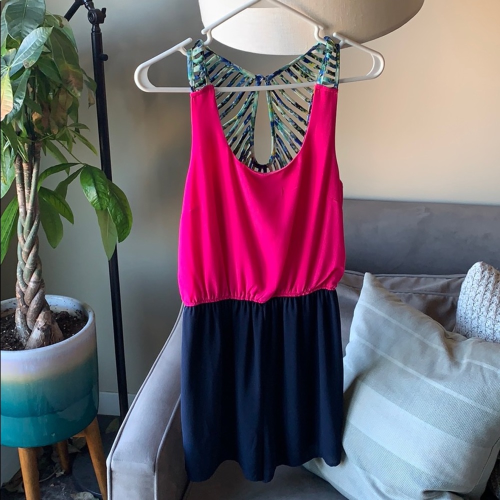 Jealous Tomato pink and blue shirt romper size S